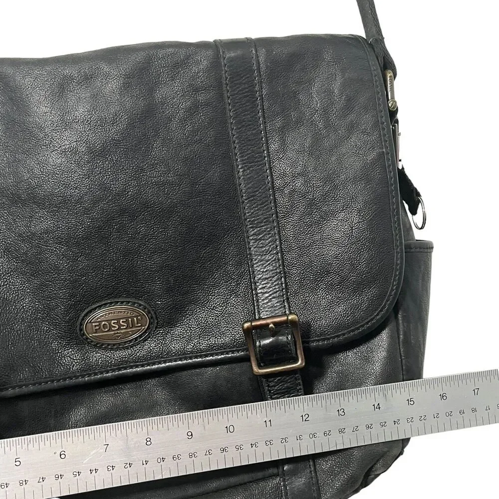 Fossil Messenger Bag Briefcase Attache Case Black Unisex ( Men's) Estate Retro